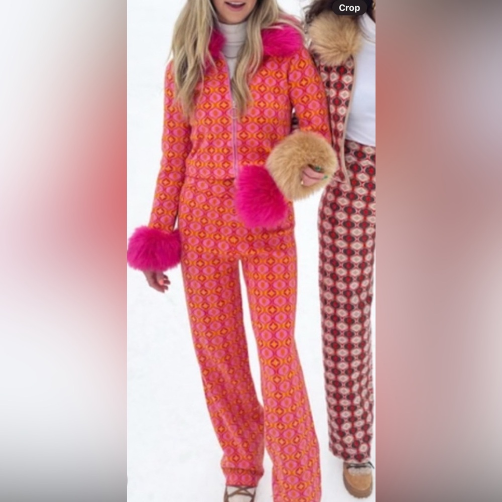 Apres ski outfit pink orange xs/m show me your Mumu Zermatt knit pant ski set